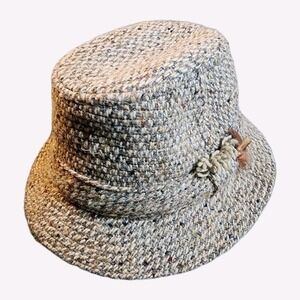 Hanna Hats Donegal Tweed Wool Walking Hat Ireland Vintage Brim Feather Accent